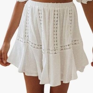Saints+Secrets flare ruffle Swiss dot a line crochet mini skirt white size S